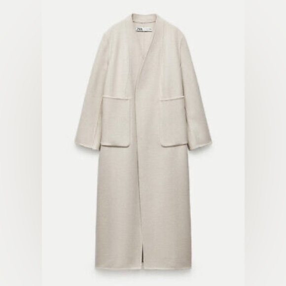 NWOT. Zara Cream Wool Blend Robe Coat. Size L. - Picture 9 of 12
